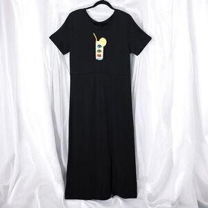 Richard and Company‎ Black Cotton Fish Patch Midi Dress Multi Color Buttons